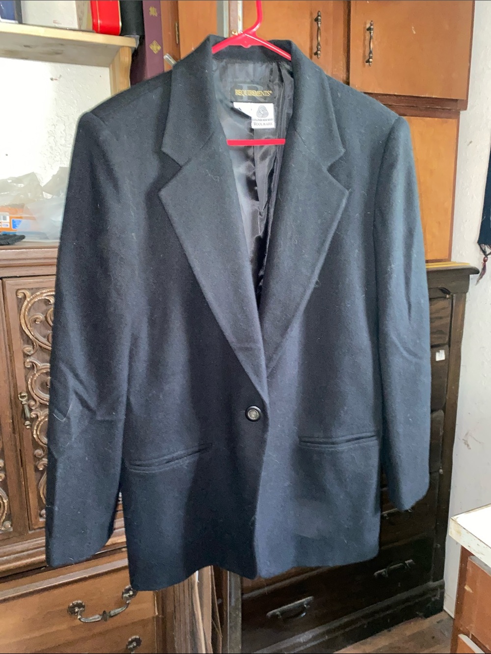 100% pure new wool Requirements Black Single-Button Wool-Blend Blazer